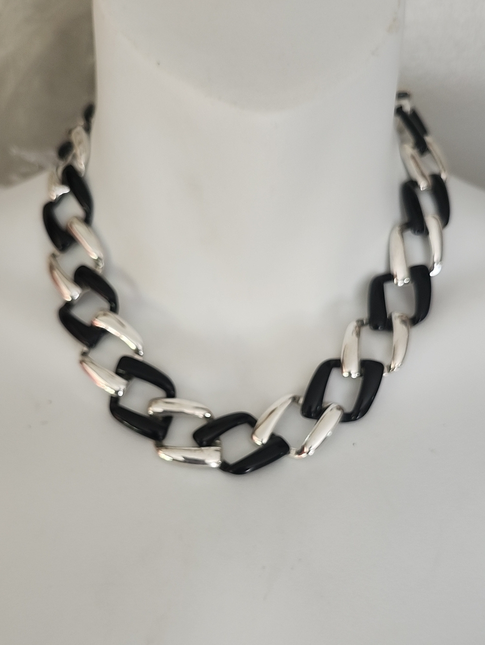 Black and Silver Tone Chunky Link Necklace